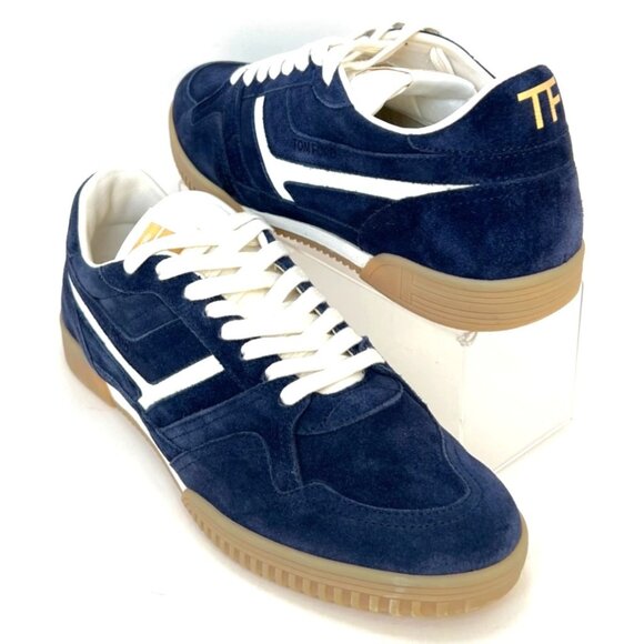 Tom Ford Jackson Suede Low Top Sneaker Navy Blue Lace-Up Men Size 9 UK8 - Picture 1 of 14